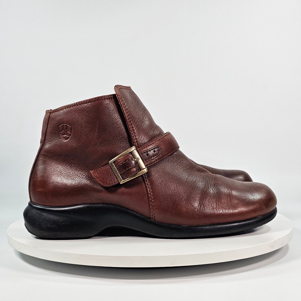 Ariat 20020 Brown Leather Buckle Ankle Boots Womens‎ 6B Zip Up Low Wedge Booties - Picture 3 of 7